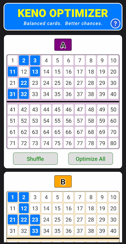 After Optimize — generated cards A–T