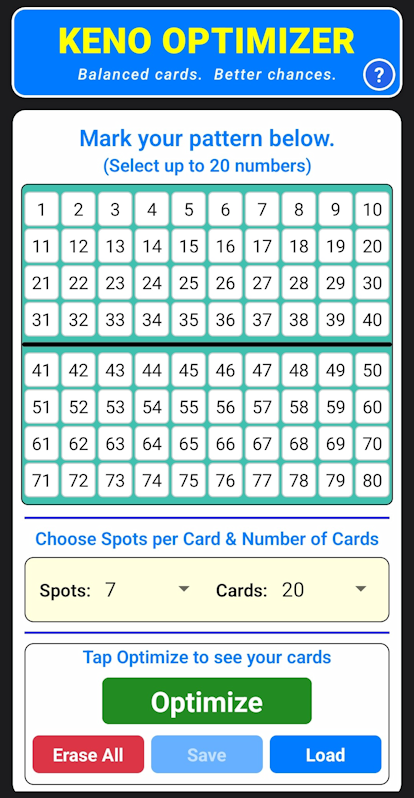 Keno Optimizer main screen preview